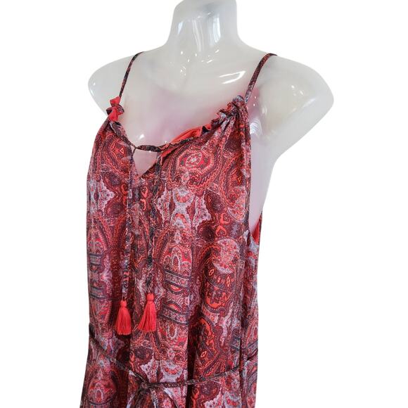 Lucky Brand Paisley Chiffon Overlay Hi Low Tassel Belted Red Size Medium - Picture 6 of 10